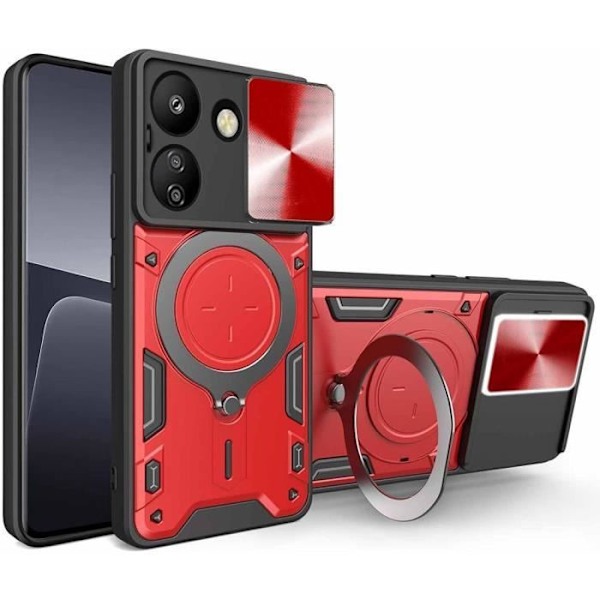 Skyddshölje - Xiaomi - Redmi 13C - Röd - PC + TPU - Rotationsringstativ 360° Röd