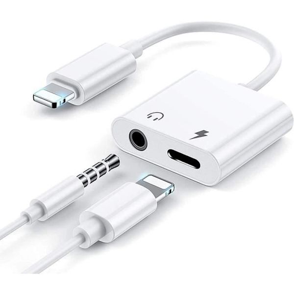 2-portars Lightning till 3,5 mm Mini Jack-kabeladapter, 2 i 1 Lightning Converter Adapter