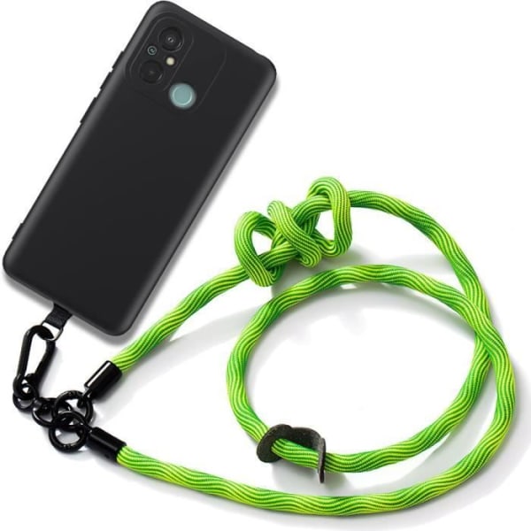 Axelremsfodral för Xiaomi Redmi 12C - 11A, svart anti-repskydd med grön axelrem