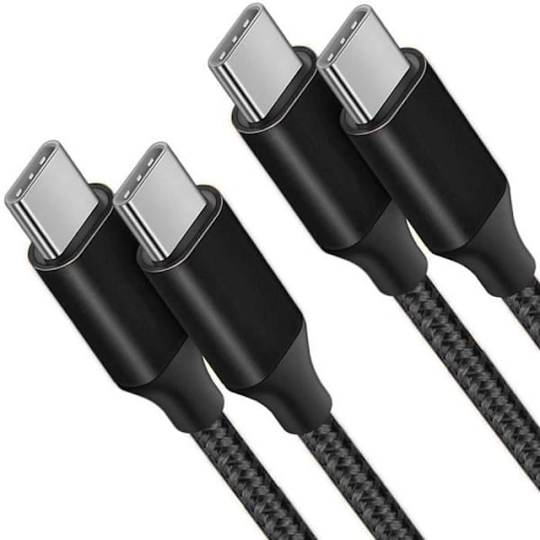 Set av 2 USB-C till USB-C-kablar för iPhone 16, 16 Pro, 16e, iPhone 15 Pro Max - 15 Pro - 15 - 15 Plus - Förstärkt nylon 1M Svart Svart