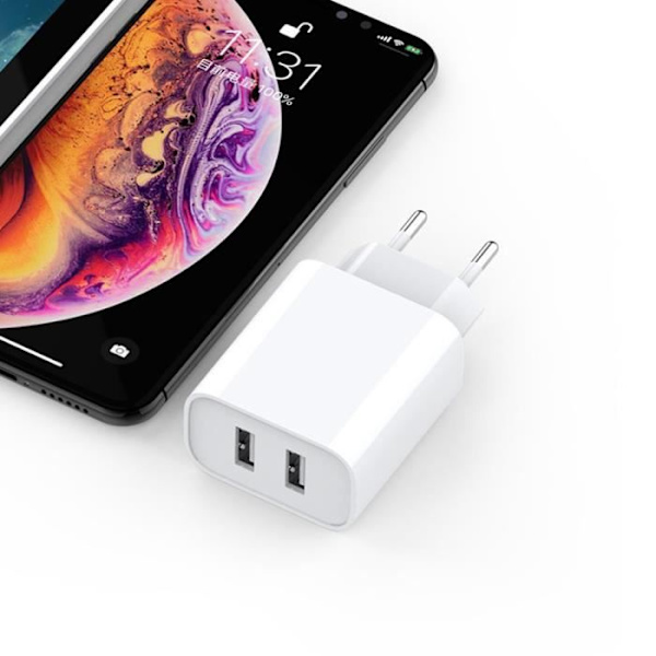 USB Väggladdare - Universell - 2 Portar - LED - Snabbladdare - Vit Vit