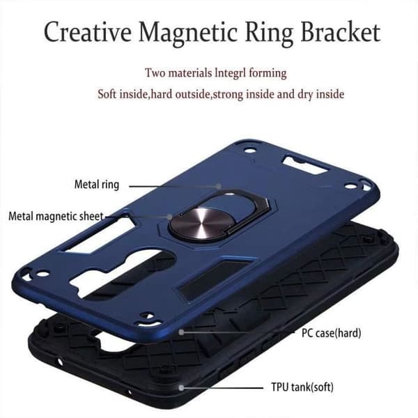 Coque - Xiaomi - Redmi Note 8 Pro - Stöttålig - Magnetiskt Ringstöd - Tunn Mörkblå