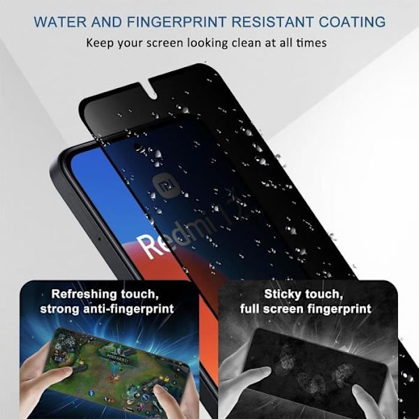 Skærmbeskyttelse - E.F.Connection - Redmi 12 - Tempereret glas - Anti-spion - Pakke med 4 Svart