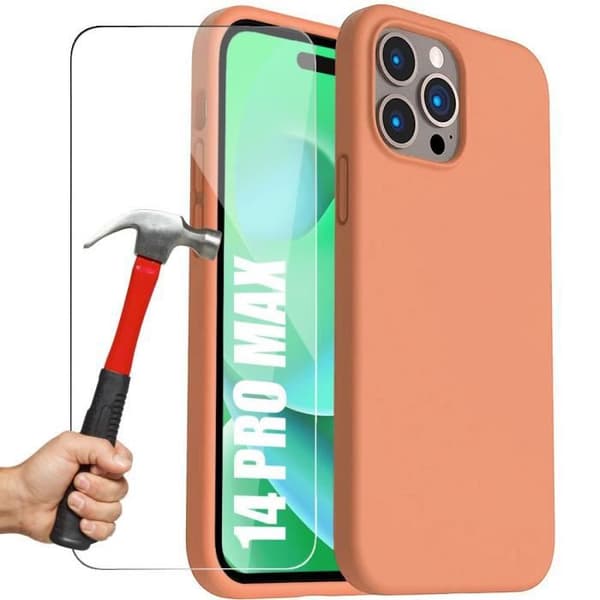 Coque - Silikon - för iPhone 14 Pro Max - Orange - Ultra tunn - 2 Härdat glas Orange