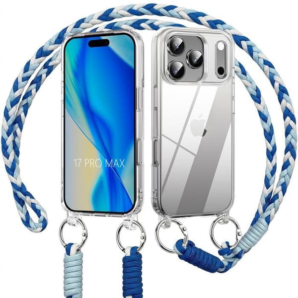 Skal för iPhone 17 Pro Max, Stöttålig Slim Transparent med Blå Vit Rem Vit, Blå, Marinblå, Transparent