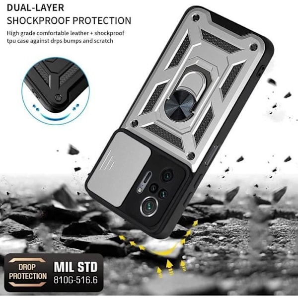 Coque - Xiaomi - Redmi Note 10 Pro 4G - Silver - Stötsäker - Ringstöd Silver