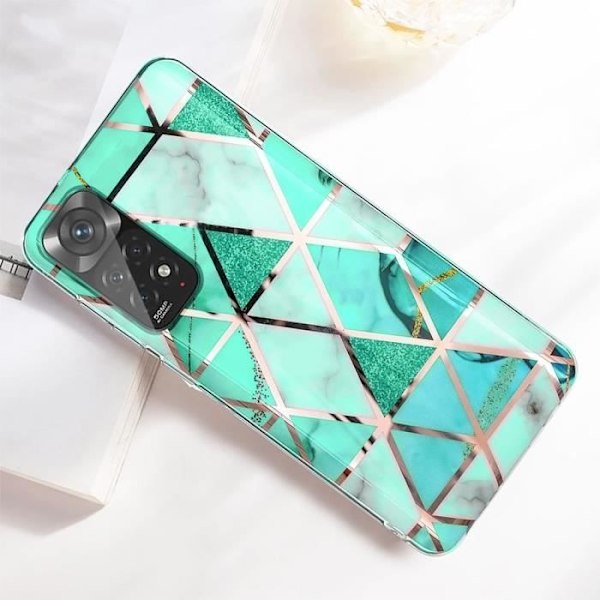 Etui til Redmi Note 11-Note 11S + 2x hærdet glas, turkis marmormønster, blød TPU-beskyttelse Turkos