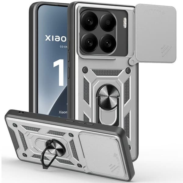 Skyddsskal - E.F.CONNECTION - för Xiaomi 15 - Stötsäker - Bakstöd - Skydd för glidkamera Silver