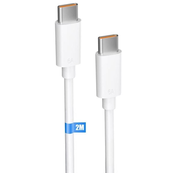 USB-C till USB-C 65W Snabb 6A för iPhone 15 iPhone 16 iPhone 16 Pro Max iPhone 16e - 2 Meter Vit Vit