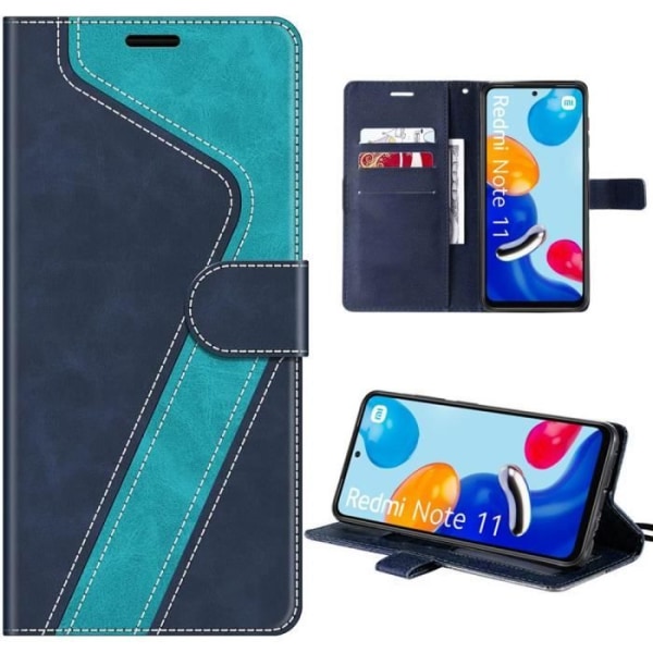 Etui til Xiaomi Redmi Note 11-11S, abstrakt mønster PU læder og TPU etui med kortholder og stativ, blå Blå