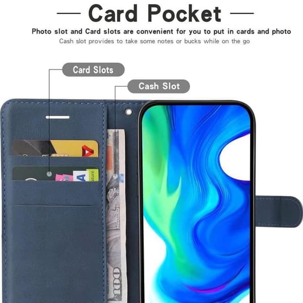 Coque - Xiaomi - Redmi Note 12 4G - PU-läder - Kortfodral - Ställning marinblå