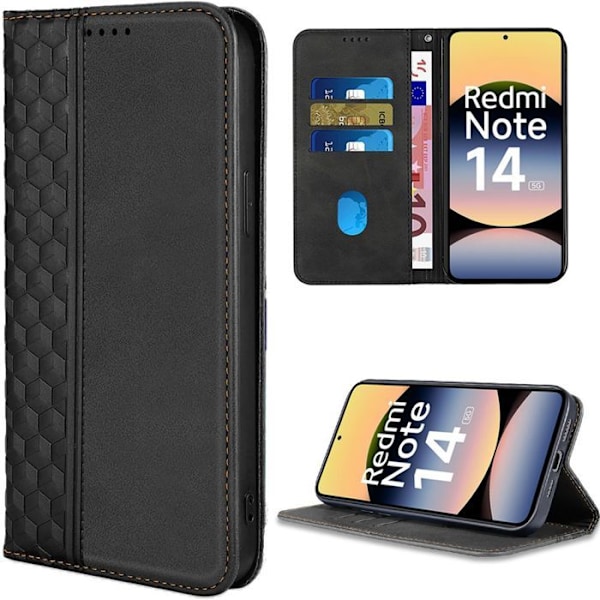 Skydd för Xiaomi Redmi Note 14 5G (ej för 4G) Syntetiskt Läder Stötskydd Mosaikmönster - Svart Svart