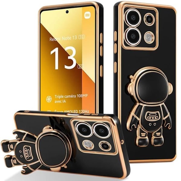 Fodral för Xiaomi Redmi Note 13 5G (ej för 4G), svart, silikonfodral med justerbart stativ Astronautmönster