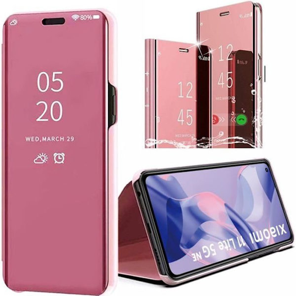 Fodral till Xiaomi Mi 11 Lite Mirror Effect Translucent Window Heavy Duty Protection - Rosa Rosa