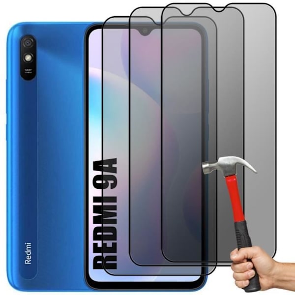 Anti-Spy Skärmskydd i härdat glas för Xiaomi Redmi 9A - E.F.CONNECTION - Paket med 3 Svart