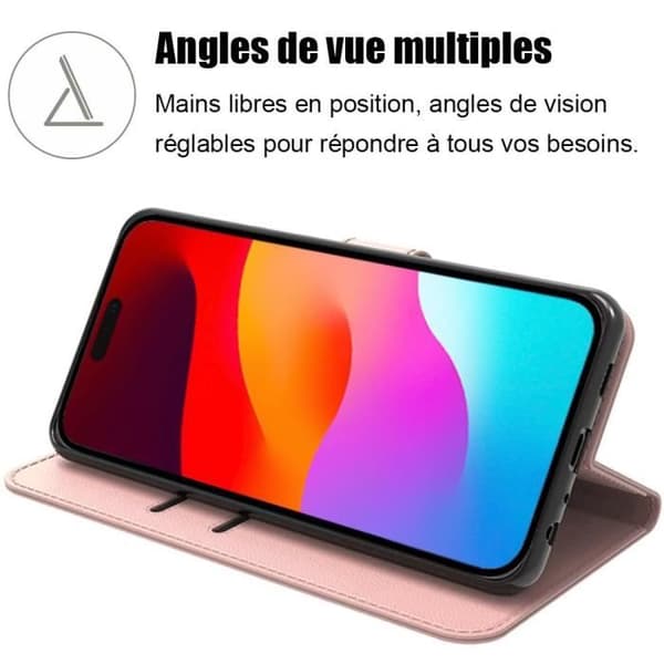 Skyddsfodral för iPhone 15 - E.F.CONNECTION - Rosa lädereffekt - Bordsstöd Rosa