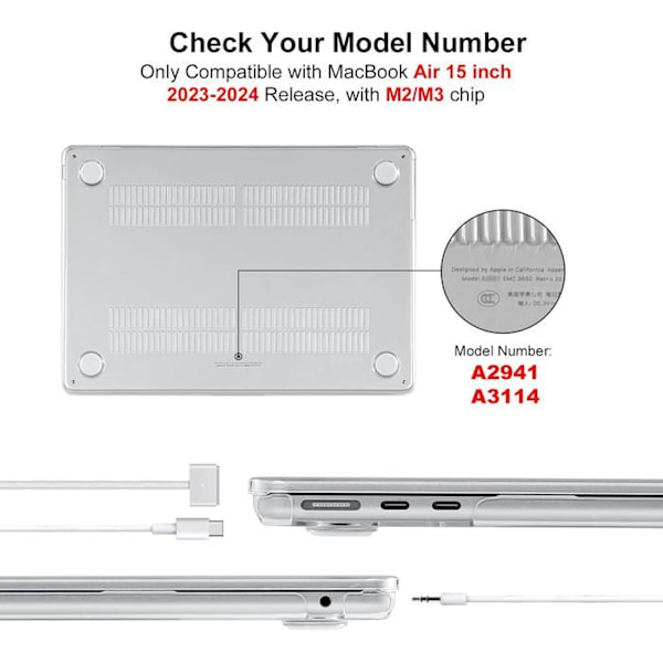 Hård skal - MacBook Air - M2 M3 M4 - 15 tum - Klar kristall - Optimal skydd Färg: Klar Kristall