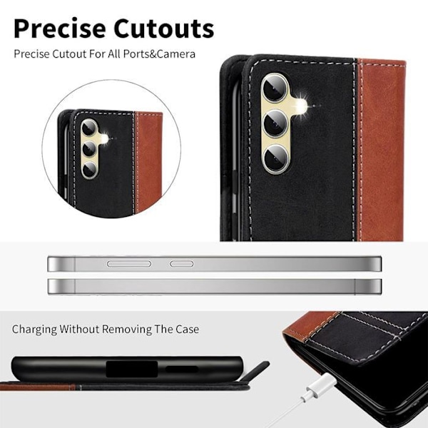 Coque + 2 Plattor Inga för Xiaomi Redmi Note 14 4G (inte för 5G) Anti-Rip Skydd Syntetläder Brun/ Svart Brun svart