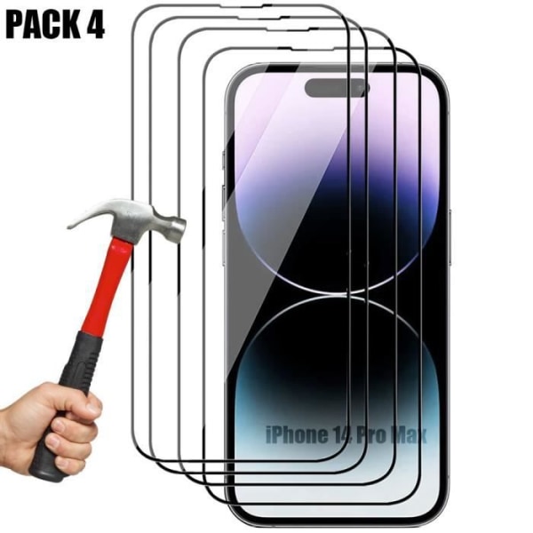 Inbyggt härdat glas för iPhone 14 Pro Max (6,7") paket med 4 svarta fönster Transparent med svart kant