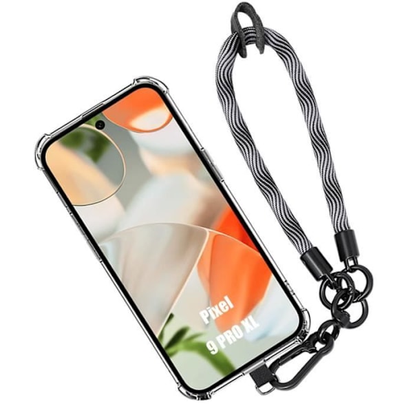 Armbandsfodral för Google Pixel 9 Pro XL - Transparent stötsäkert fodral med avtagbart grått armband