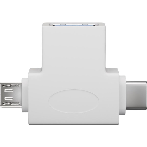 USB T-adapter USB-A til USB-C / Micro-USB White