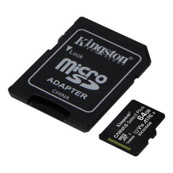 Kingston Micro SD 64 GB Minneskort Class 10 inkl. adapter