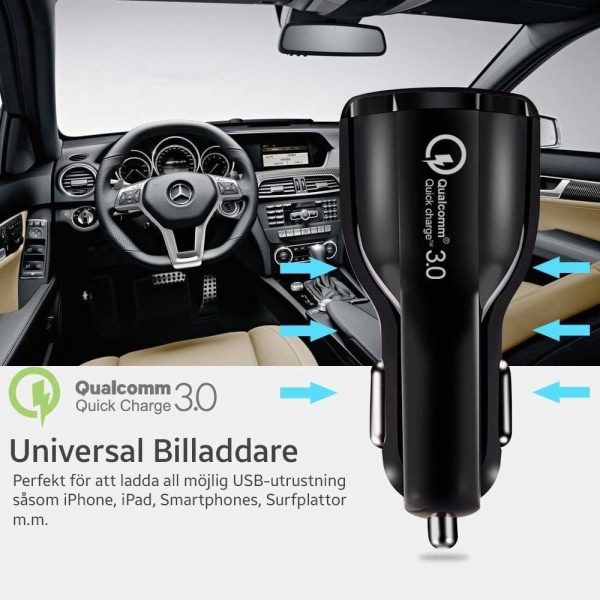 Billaddare Universal 35W Quick Charge 3.0 iPhone/Android Svart