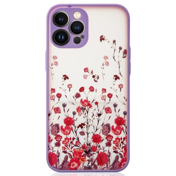 Hurtel iPhone 12 Design Skal - Floral Purple Lila