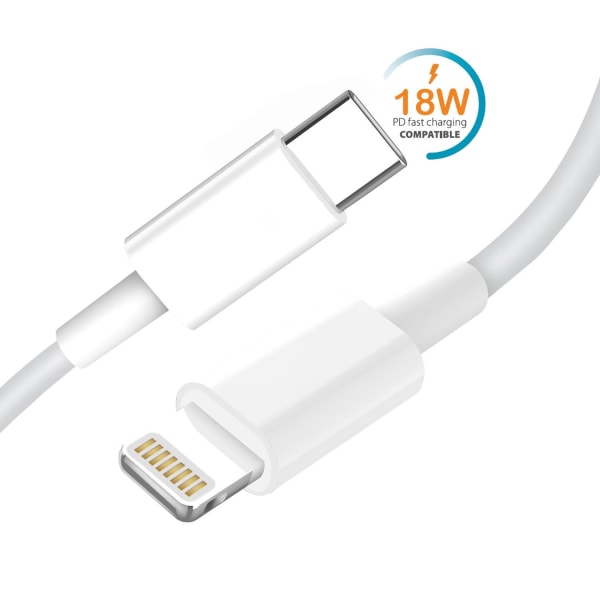 2-Pack USB-C till Lightning Kabel iPhone 14/13/12 PD 3.0 18W 3A Vit
