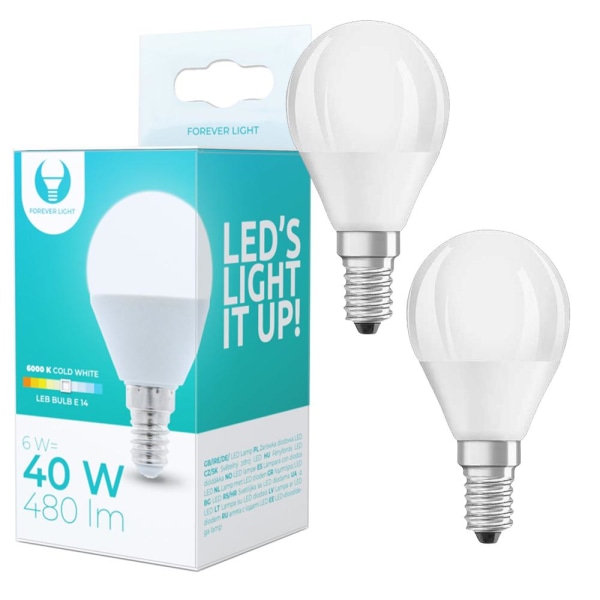 2-Pack LED-Lampa E14 G45 6W (6000K) 480lm, Kal 1d4b | Fyndiq