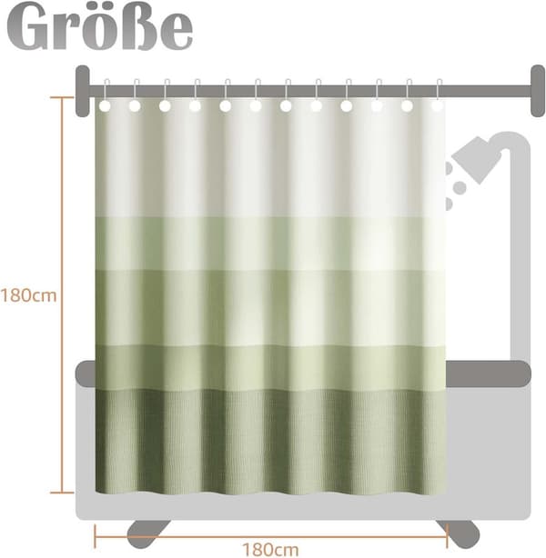 Dusjforheng med gradient – 180×180 cm – vaskbart tekstilstoff – moderne fargestripet design – vannavvisende polyester (grønn)