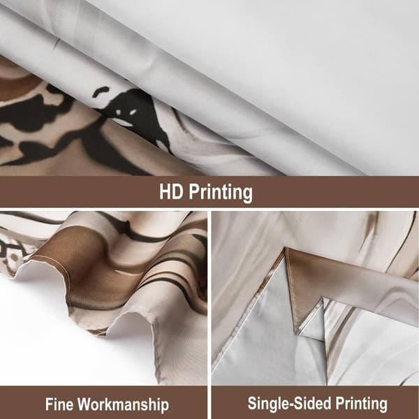 Shower Curtain - 180x180 cm - Chinese Ink Marble Pattern in Gradient - Modern Abstract Art - Waterproof Fabric - Machine Washable - Hooks Included Brown
