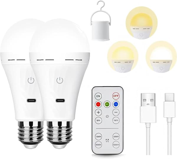 Rechargeable LED Lamps USB-C E27 2200 mAh 5W 3 Colors Remote Control Touch Control Built-in Timer 2pcs