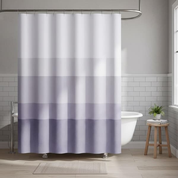 Dusjforheng med gradient – 180×180 cm – vaskbart tekstilstoff – moderne fargestripet design – vannavvisende polyester (lilla)