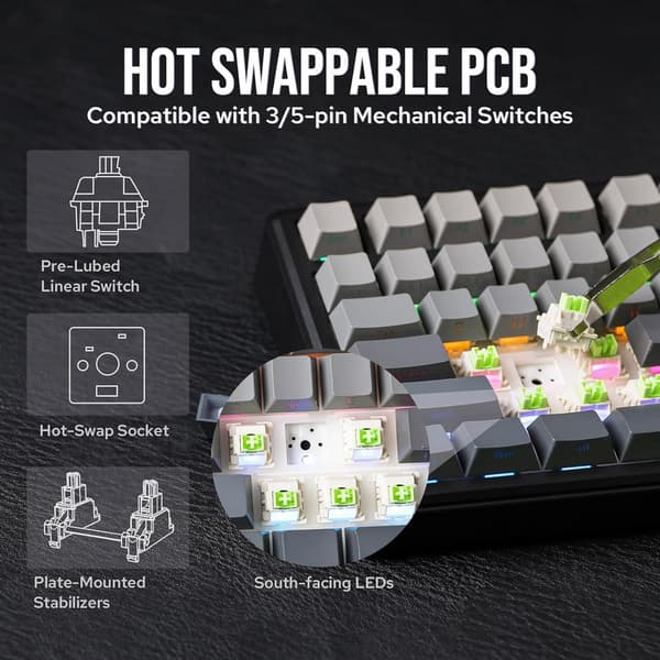 AULA F75 Max 75% Mechanical Gaming Keyboard, Wireless Hot-Swap Keyboard with TFT Display, Knob, RGB Backlight, PC/Mac/Linux, Black