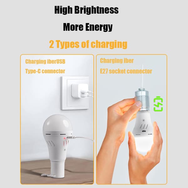 Rechargeable LED Bulbs E27 2200 mAh 3 Brightness Levels 3000/4000/6000K Remote Control Timer Emergency Lighting 2pcs