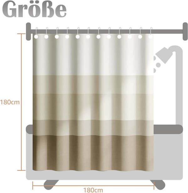 Dusjforheng med gradient – 180×180 cm – vaskbart tekstilstoff – moderne fargestripet design – vannavvisende polyester (beige)