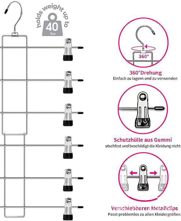 Foldable 6-Layer Metal Hanger – Space-Saving Trouser Hangers/Clothes Hanger, Black Organizer 1pcs