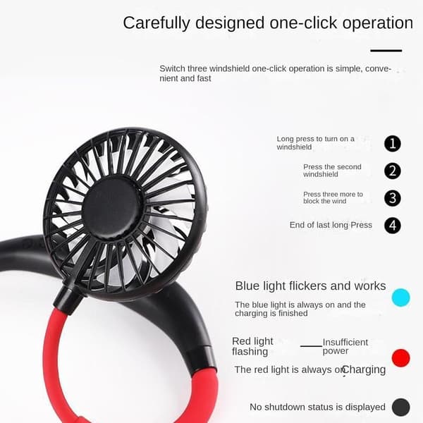 Portable USB Rechargeable Neck Fan - 3 Speeds - Aromatherapy Lighting - 2000 mAh Green