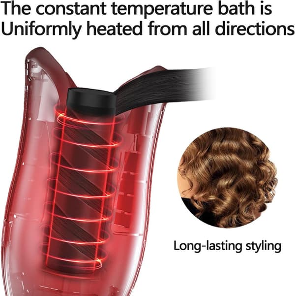 Automatic Ceramic Curling Iron 32mm - Waver / Waving Iron, Rotating Rod with Smart Shut-off and LED Display Red Red