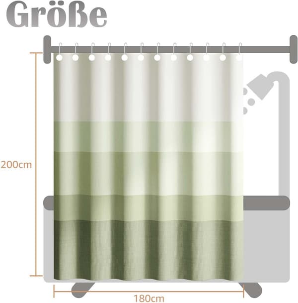 Duschdraperi med gradient – 180×200 cm – tvättbart textiltyg – modern färgstrimmig design – vattenavvisande polyester (grön)