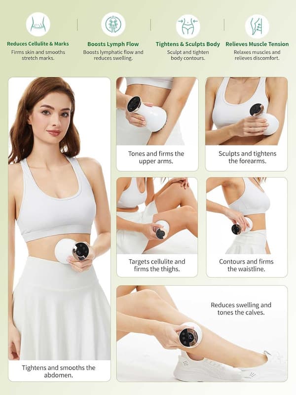 Red Light Electric Lymphatic Massager - Deep Cellulite & Body Massage - Features Microcurrent, Gentle Heating, and Vibration - 35 Levels Green