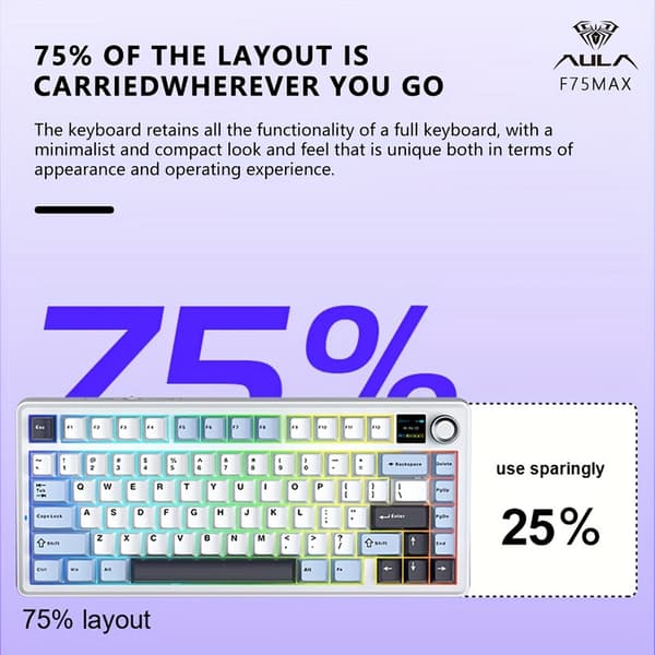 AULA F75 Max Mechanical Keyboard 80 Keys, Wireless Gaming Keyboard with Hot-Swap, RGB, Tri-mode, Blue