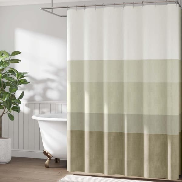Bruseforhæng med gradient – 180×180 cm – vaskbart tekstilstof – moderne farvestribet design – vandafvisende polyester (beige)