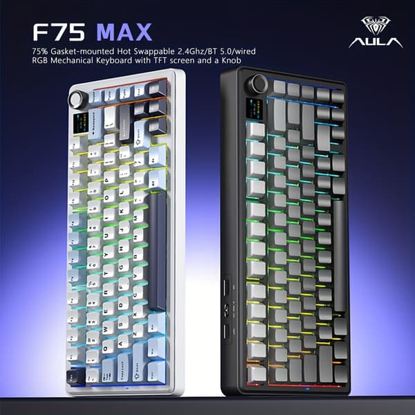 AULA F75 Max Mechanical Keyboard 80 Keys, Wireless Gaming Keyboard with Hot-Swap, RGB, Tri-mode, Blue