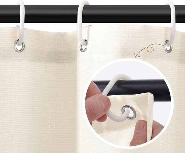 Dusjforheng med gradient – 180×180 cm – vaskbart tekstilstoff – moderne fargestripet design – vannavvisende polyester (beige)
