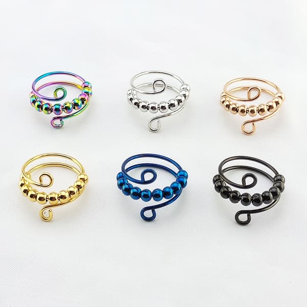 6 stk Fidget angstringer Justerbare ringer sett Justerbare ringer Fidget ringer Dameperlebånd, Stablebare