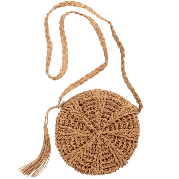 Retro Style Beach Bag - Round Straw Shoulder Bag, Perfect for Beach and Summer Brown