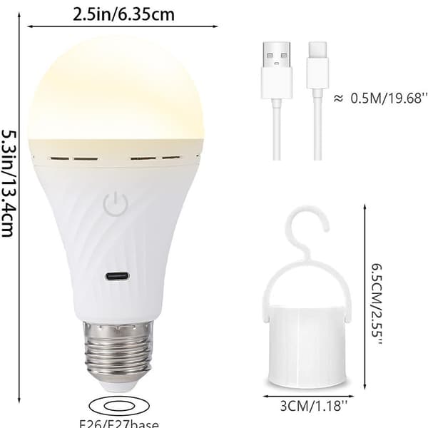 Rechargeable LED Lamps USB-C E27 2200 mAh 5W 3 Colors Remote Control Touch Control Built-in Timer 2pcs