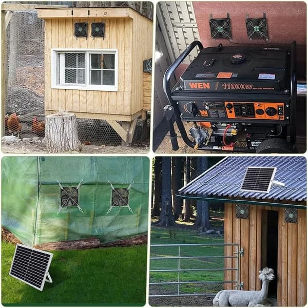 Soldrevet ventilationsventilator – Dobbelt ventilator 25W til ind- og udluftning, solpanel, til hønsehuse, drivhuse